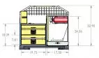 Dimensioned front elevation, drawer stack 19.75 wide beside a 17.50 wide equipment compartment
