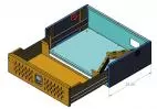 Tray pulled out on its extension slides, showing the cable swing arm and the circulation fan