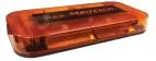 Three-quarter view of the unlit amber minibar with the MiniTech name and website across the centre panel