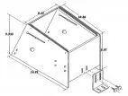 Isometric dimension drawing of the mid-sized console, 14.81 long and 9.235 high, with mounting bracket