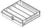 The drawer pulled fully open, showing the adjustable horizontal dividers inside the tray