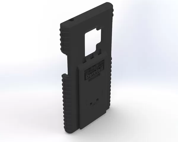 Empty S9 case at a three-quarter rear angle with ribbed side grips and an open camera cutout
