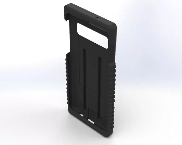 Angled look into the empty S10 shell, corner grips and slotted inner back wall in view