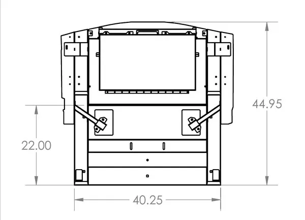 Front view of the installed frame marked 40.25 wide, with 44.95 and 22.00 height dimensions