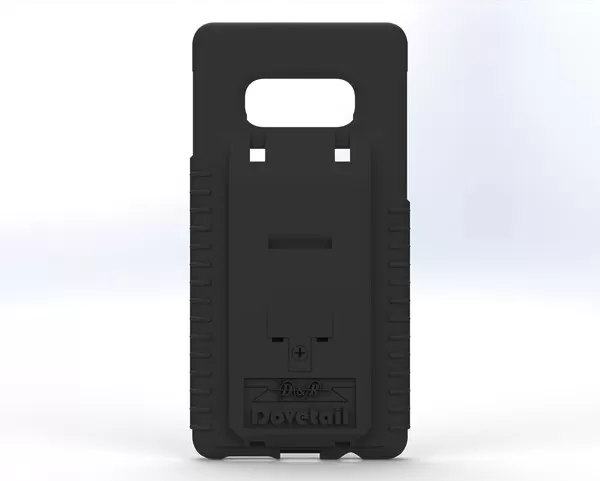 D&R Dovetail phone case for the Galaxy S10e, rear view with the oval camera cutout and dock plate