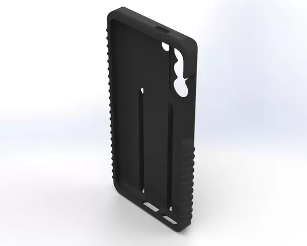 Tilted view into the empty case showing the charging port cut-outs along the bottom edge