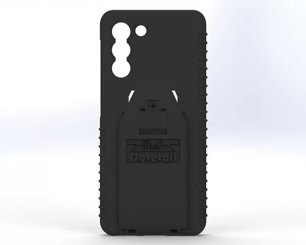 D&R Dovetail phone case for the Galaxy S21, rear view with embossed docking plate and ribbed grips