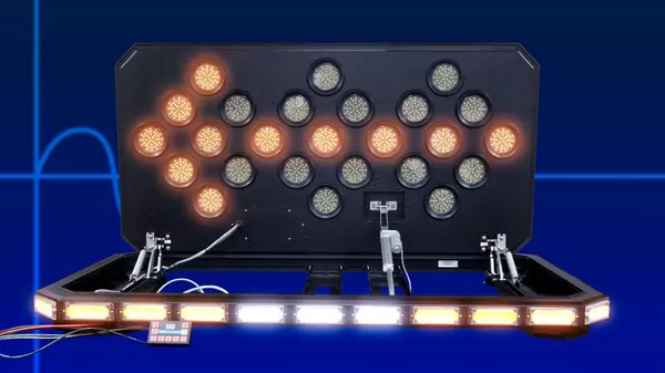 Left arrow illuminated on the raised board with the lightbar and hand controller lit below