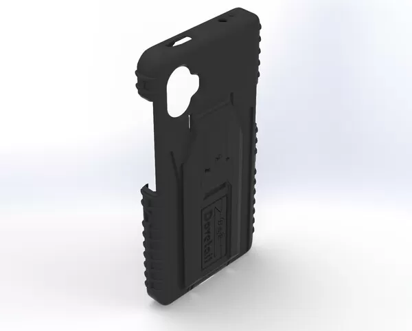 Angled rear of the XC6 Pro case showing ribbed side grips and the raised dock plate