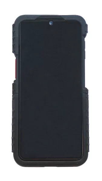 Front of the rugged rubber case on an XCover6 Pro, screen and top camera fully exposed