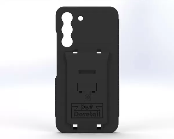 D&R Dovetail phone case for the Galaxy S22, rear view with the embossed docking plate and grips