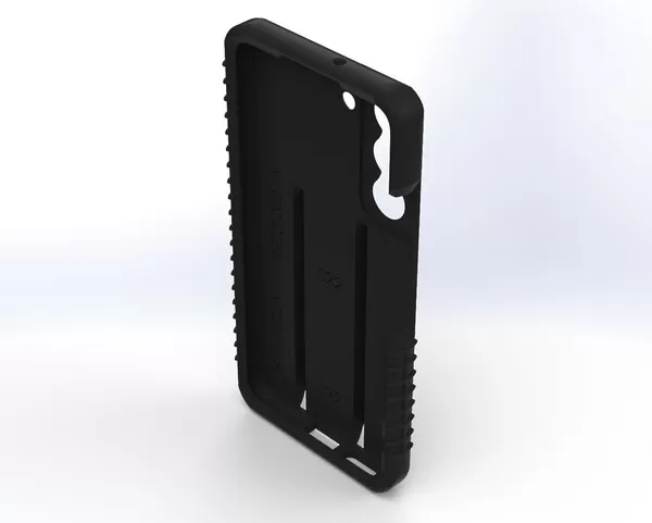 Tilted look inside the empty case with moulded S22 and Patent Pending markings on the back wall