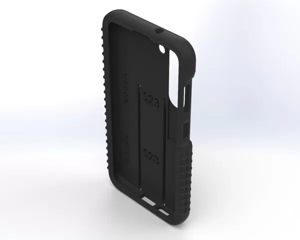 Angled look inside the case with S23 molded in the phone cavity and part numbers on the wall