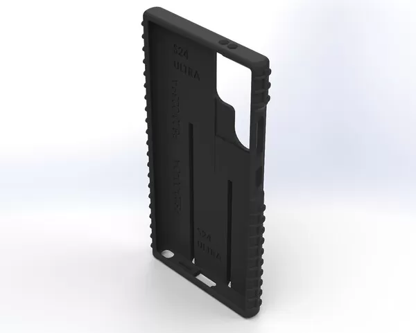 Tilted view inside the empty case showing S24 ULTRA molded at both ends of the cavity