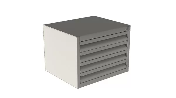 D&R 934-1017A four-drawer universal storage cabinet with shallow drawer fronts and a keyed lock