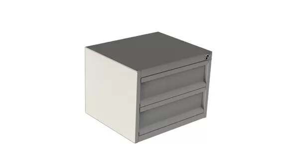 D&R 934-1016A two-drawer universal storage cabinet, compact unit with keyed lock above the drawer fronts