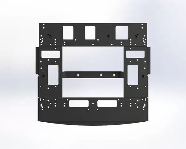 Top-down view of the deck with rectangular cut-outs and rows of holes for 3/8 cage nuts